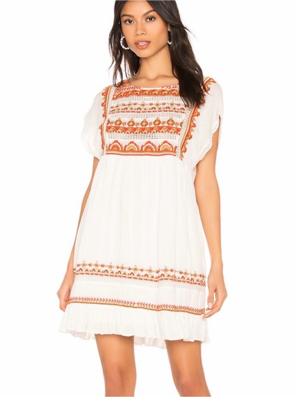 Free People Embroidered Sunrise Wanderer White Mini Dress size M
